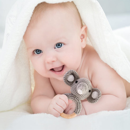 Hochet bébé en bois naturel - Design ourson mignon - Soulage les gencives