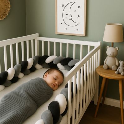 Tour de lit tressé dans chambre bébé stylée