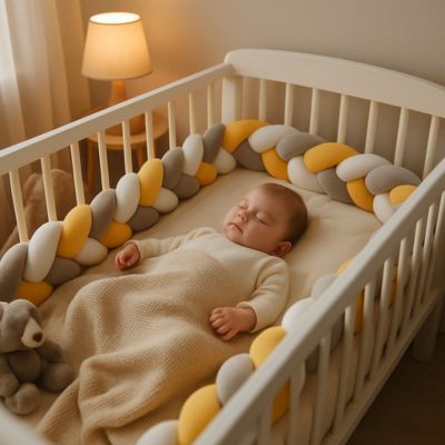 TRESSE DE LIT BEBE - JAUNE - GRIS - BLANC - Bambins Shopping