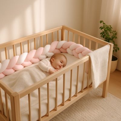 TRESSE DE LIT BÉBÉ - ROSE CLAIR ET BLANC - Bambins Shopping