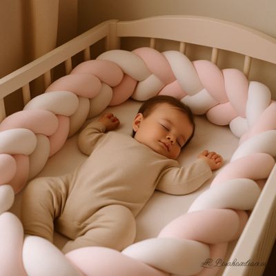 TRESSE DE LIT BÉBÉ - ROSE CLAIR ET BLANC - Bambins Shopping