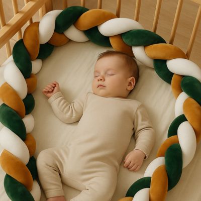TRESSE DE LIT BEBE - VERT, OCRE ET BLANC - Bambins Shopping