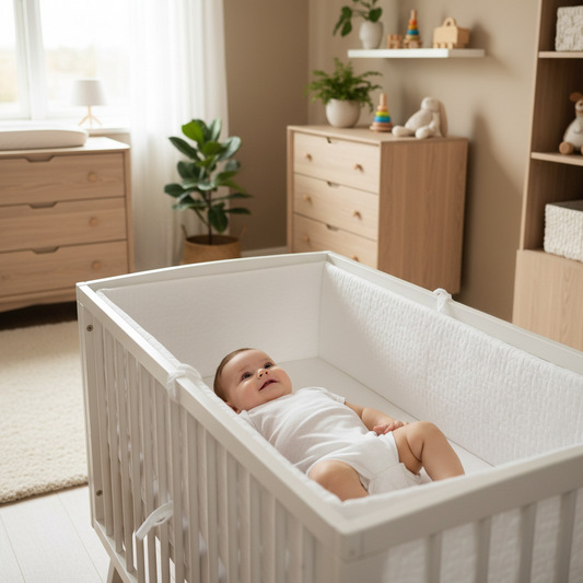 bébé tranquille entourer d'un tour de lit 