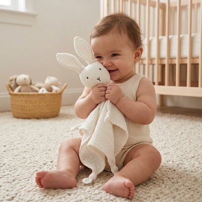 bébé câline doudou lapin blanc