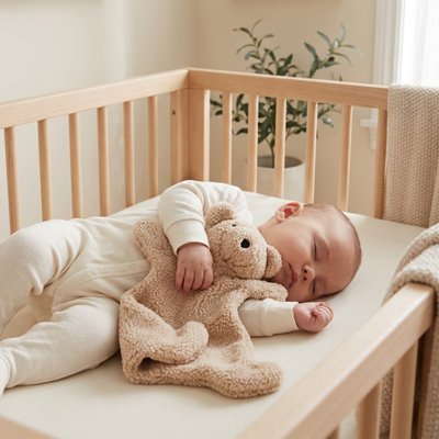 bébé dort avec doudou ours doux
