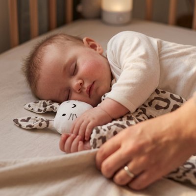 bébé dort avec doudou rassurant