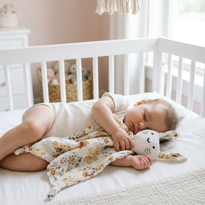 bébé endormi avec doudou câlin