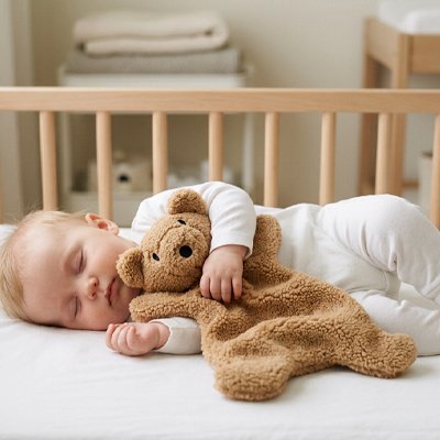 bébé endormi avec doudou réconfortant