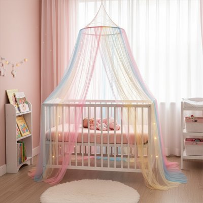 ciel de lit bébé rose et blanc pastel