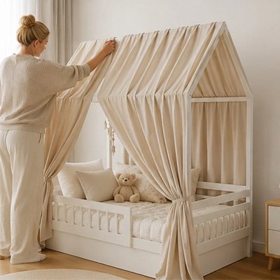 Ciel de lit enfant beige effet cocon