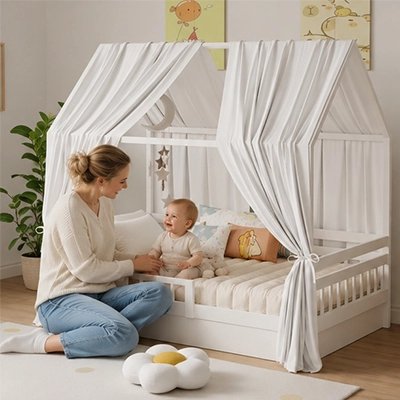 Ciel de lit enfant blanc en mousseline