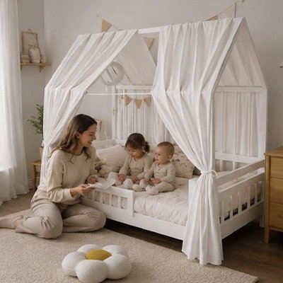 Ciel de lit enfant blanc pour chambre