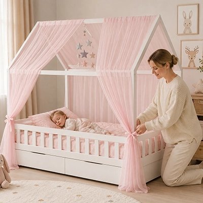 Ciel de lit enfant rose pour chambre