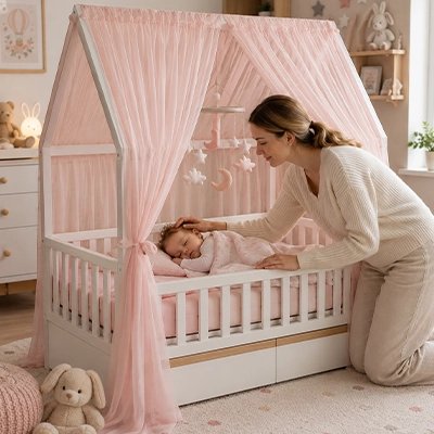 Ciel de lit enfant rose pour lit