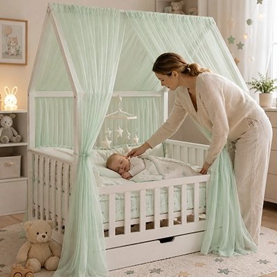 Ciel de lit enfant vert effet cocon