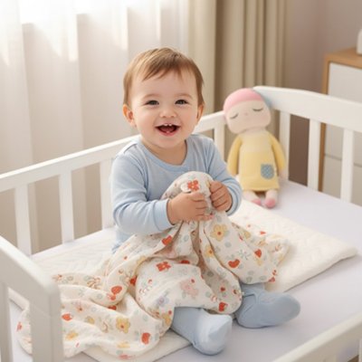 Couverture bébé fleurie lit blanc