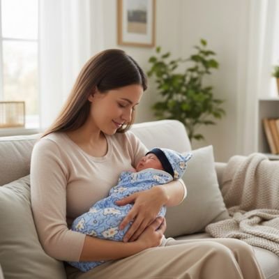 Couverture emmaillotage – Tendresse Bleutée