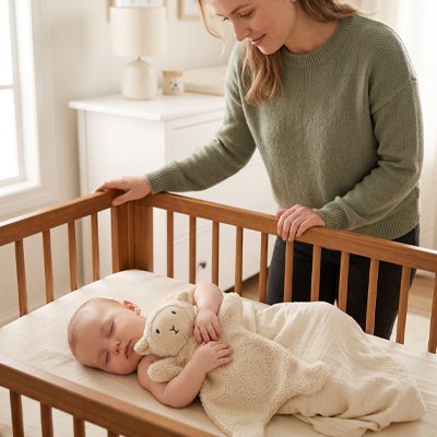 Doudou bébé garçon beige avec maman