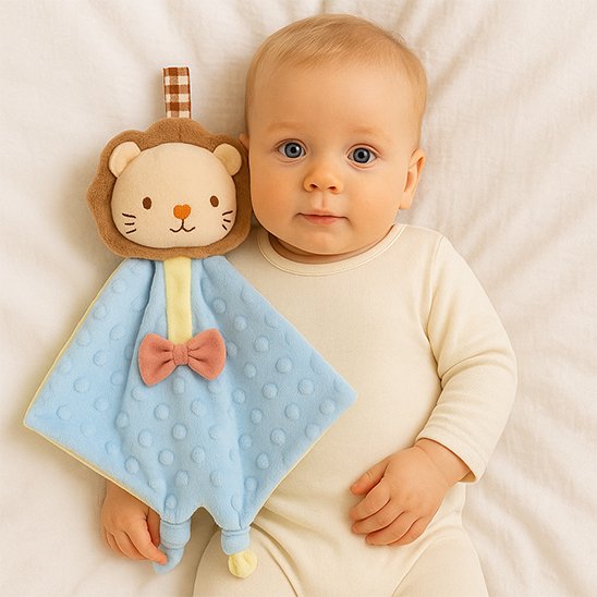 doudou bebe lion tenu par un bebe