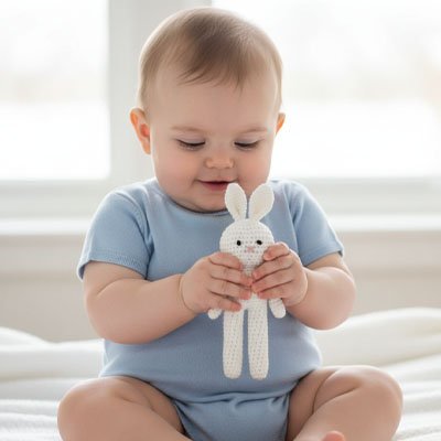 Doudou lapin bébé joue