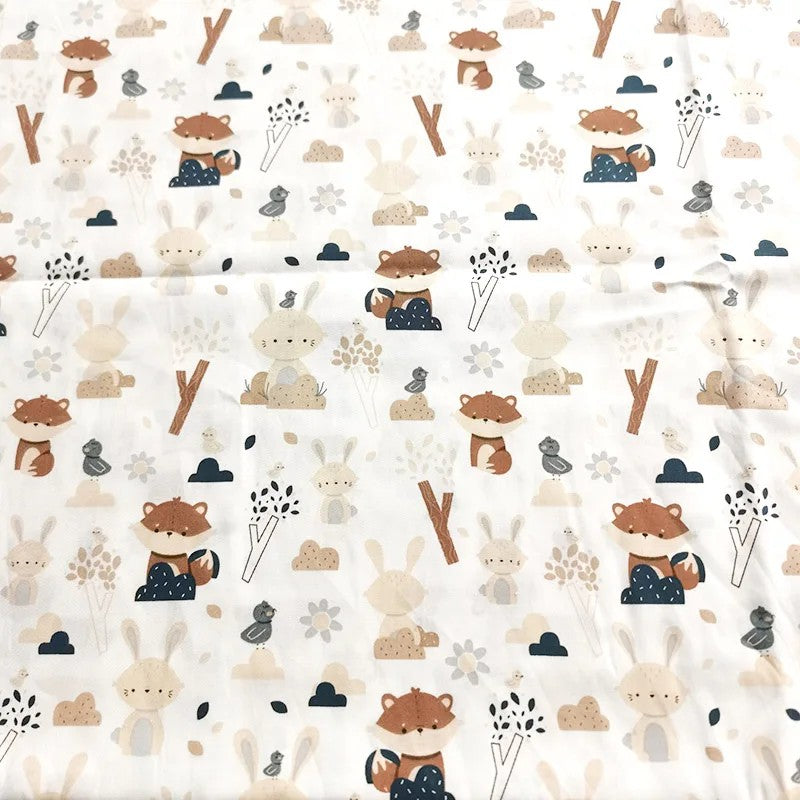 Drap housse lit bébé forêt renards et lapins