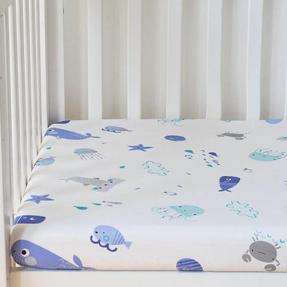 Drap housse lit bébé motif marin bleu