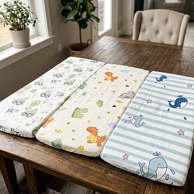 Draps housse lit bébé trois motifs posés à plat