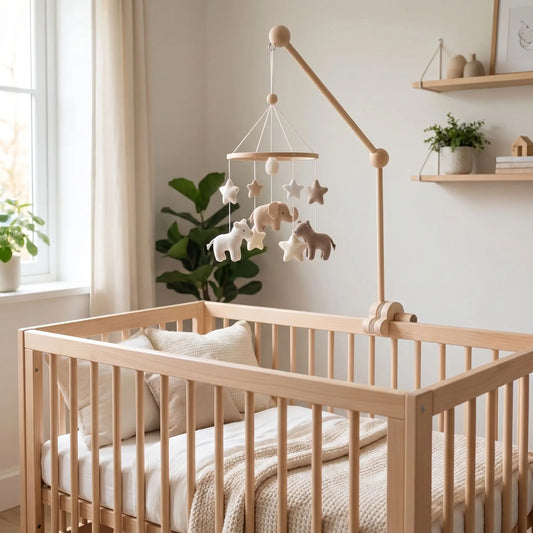Support Mobile Bébé Bois Naturel – Douceur et Élégance pour le Lit de Bébé