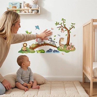 Girafe, zèbre et lion en stickers muraux de chambre