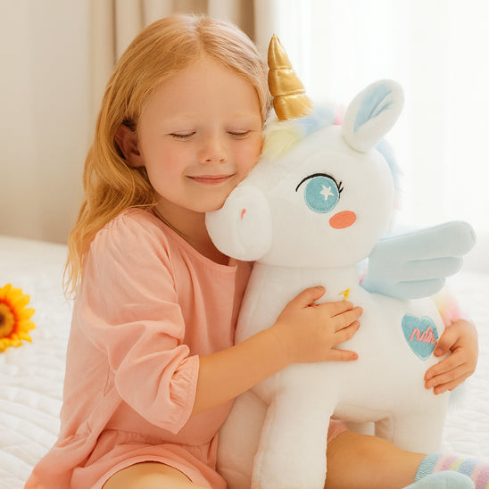 fillette câline peluche licorne magique