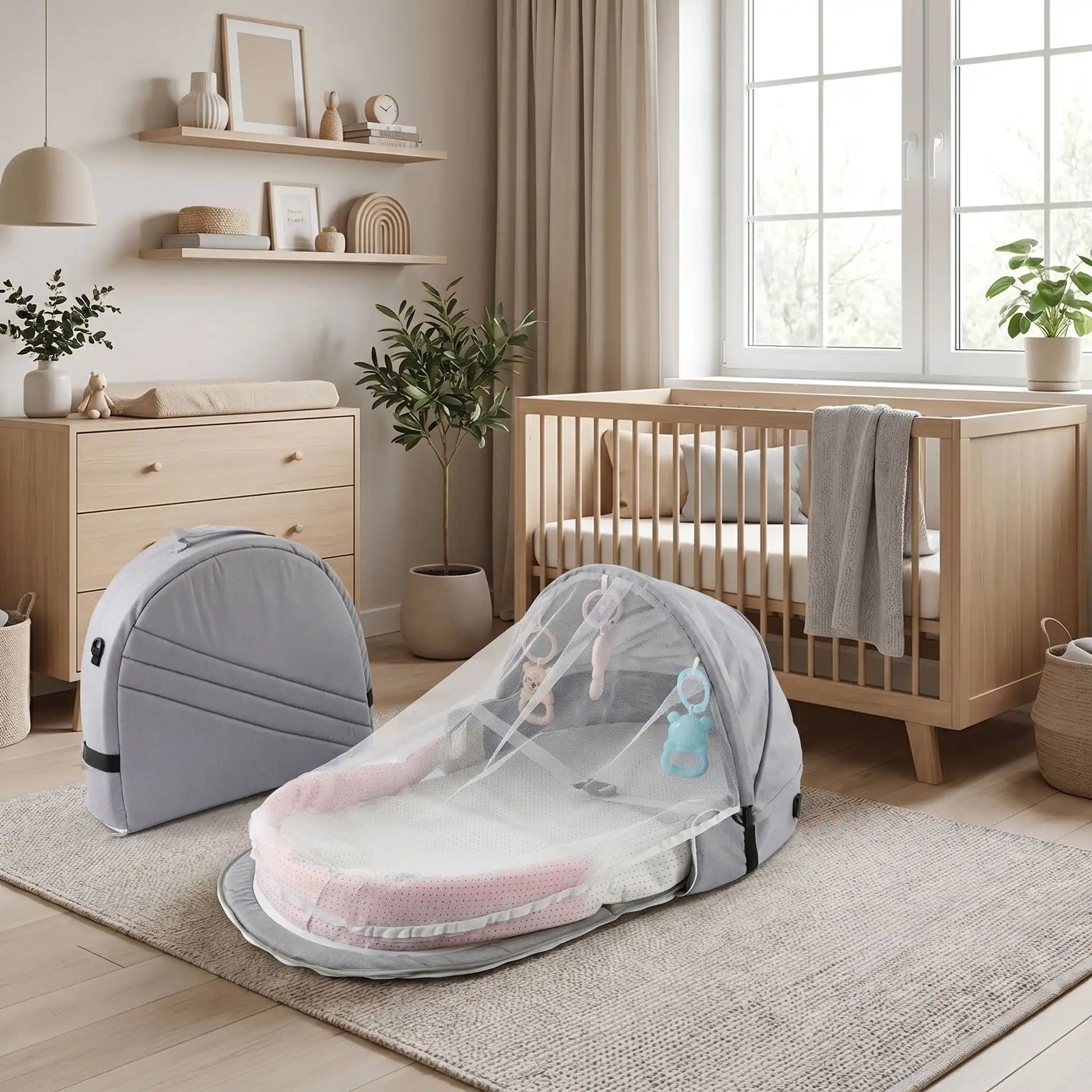 Lit bébé portable gris chambre bébé
