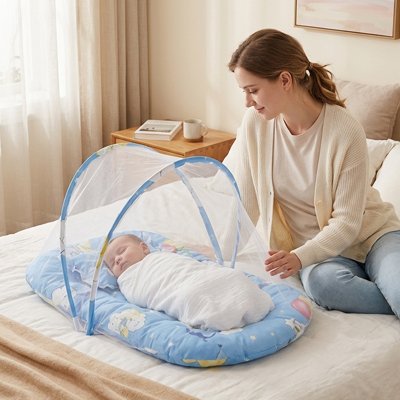 Lit moustiquaire bebe bleu sommeil