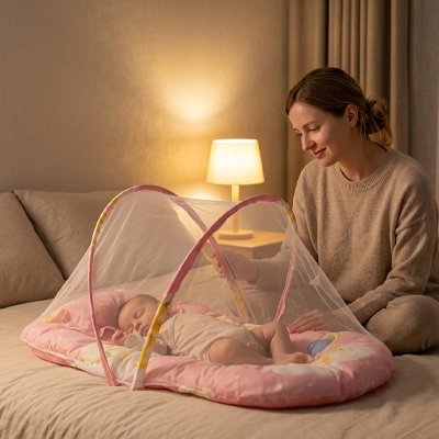 Lit moustiquaire bebe rose nuit paisible