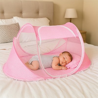 Lit moustiquaire bebe rose sommeil