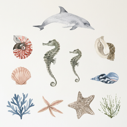 Lot complet de stickers marins aquarelle