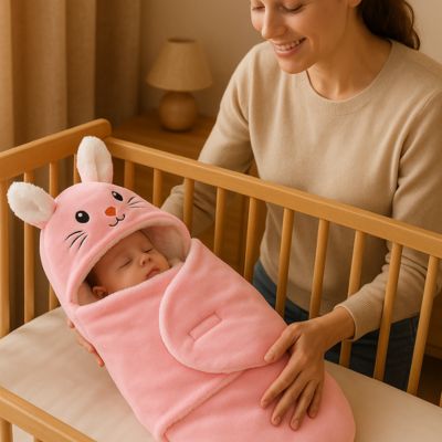 Maman avec bébé couverture nid d’ange polaire lapin