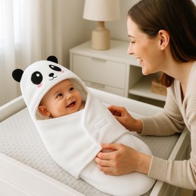 Maman avec bébé nid d’ange polaire panda