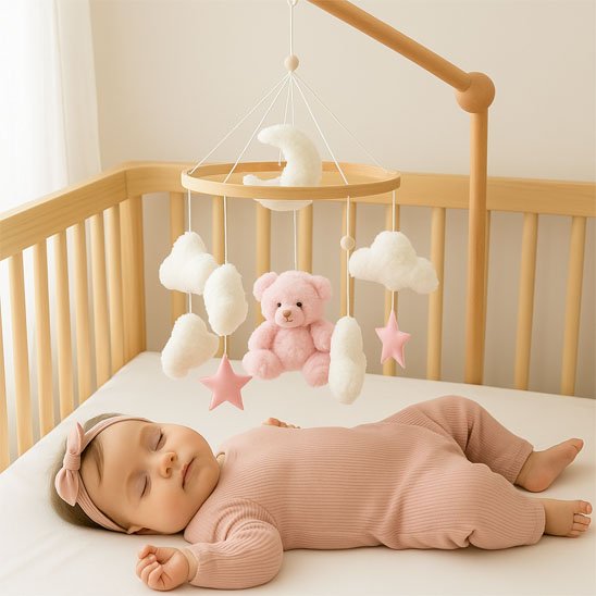 mobile bebe chambre rose