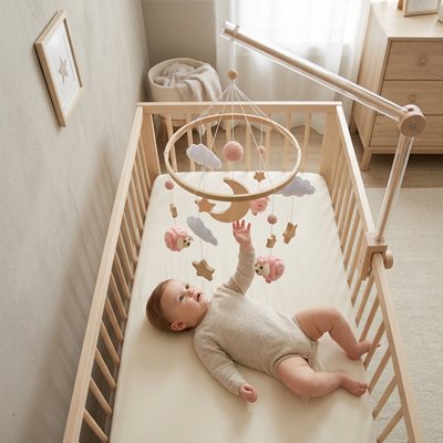 Mobile pour bébé lit bois nature