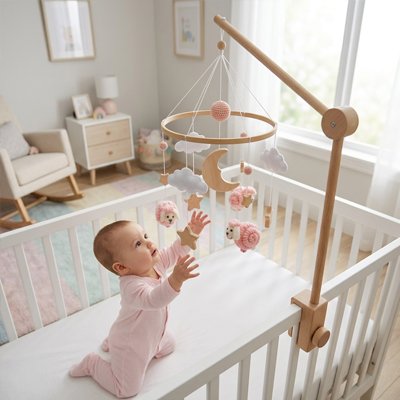 Mobile pour bébé lune rose