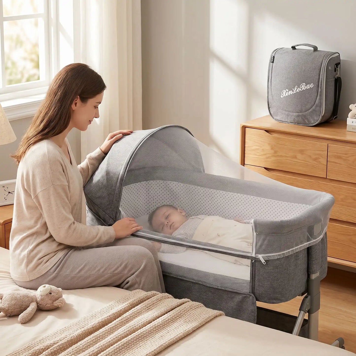 Moustiquaire bébé lit avec maman