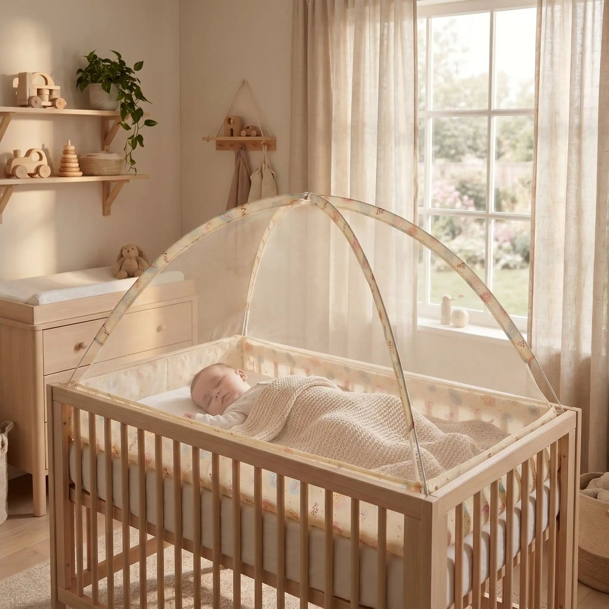 Moustiquaire lit bébé beige bébé dort