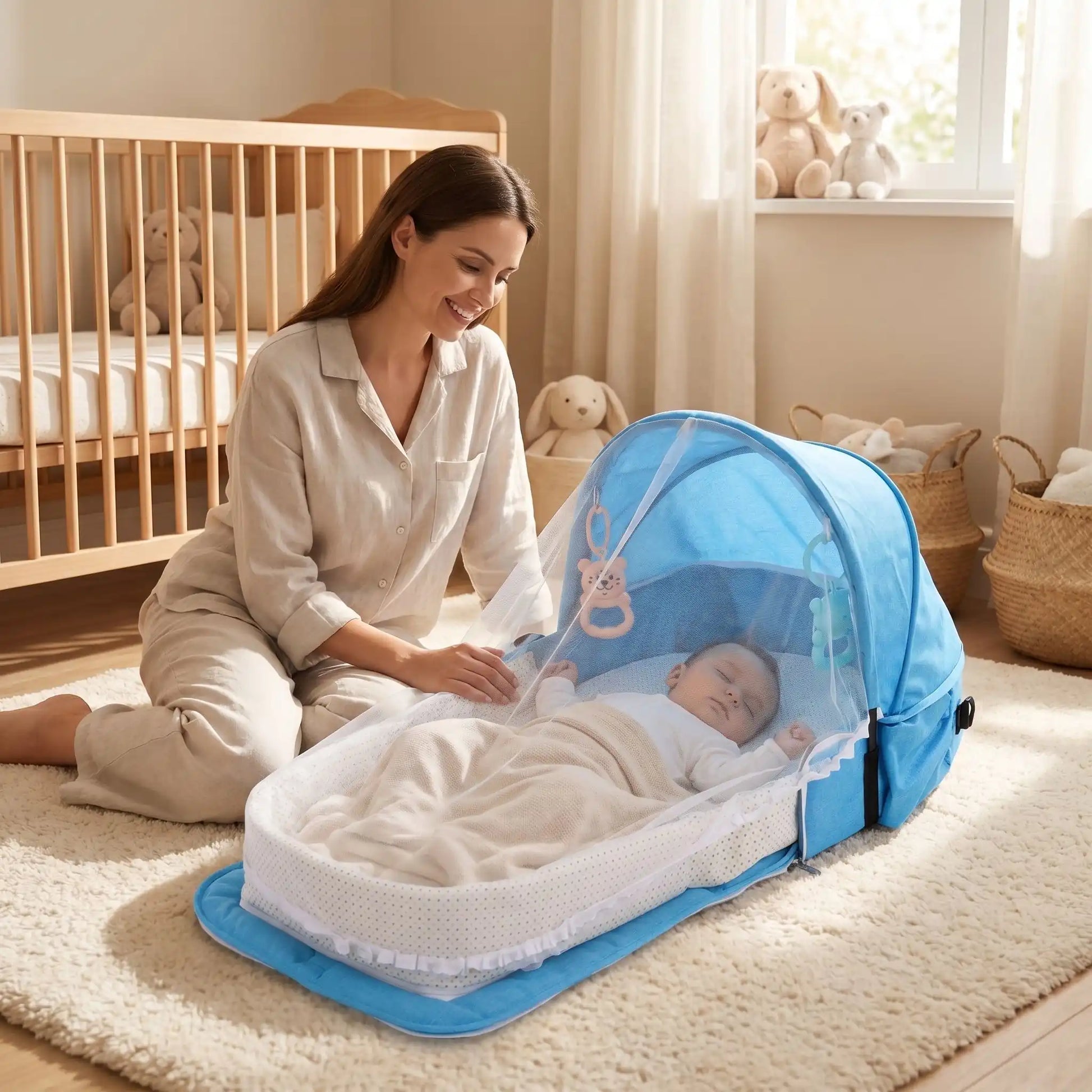 Moustiquaire lit bébé avec maman