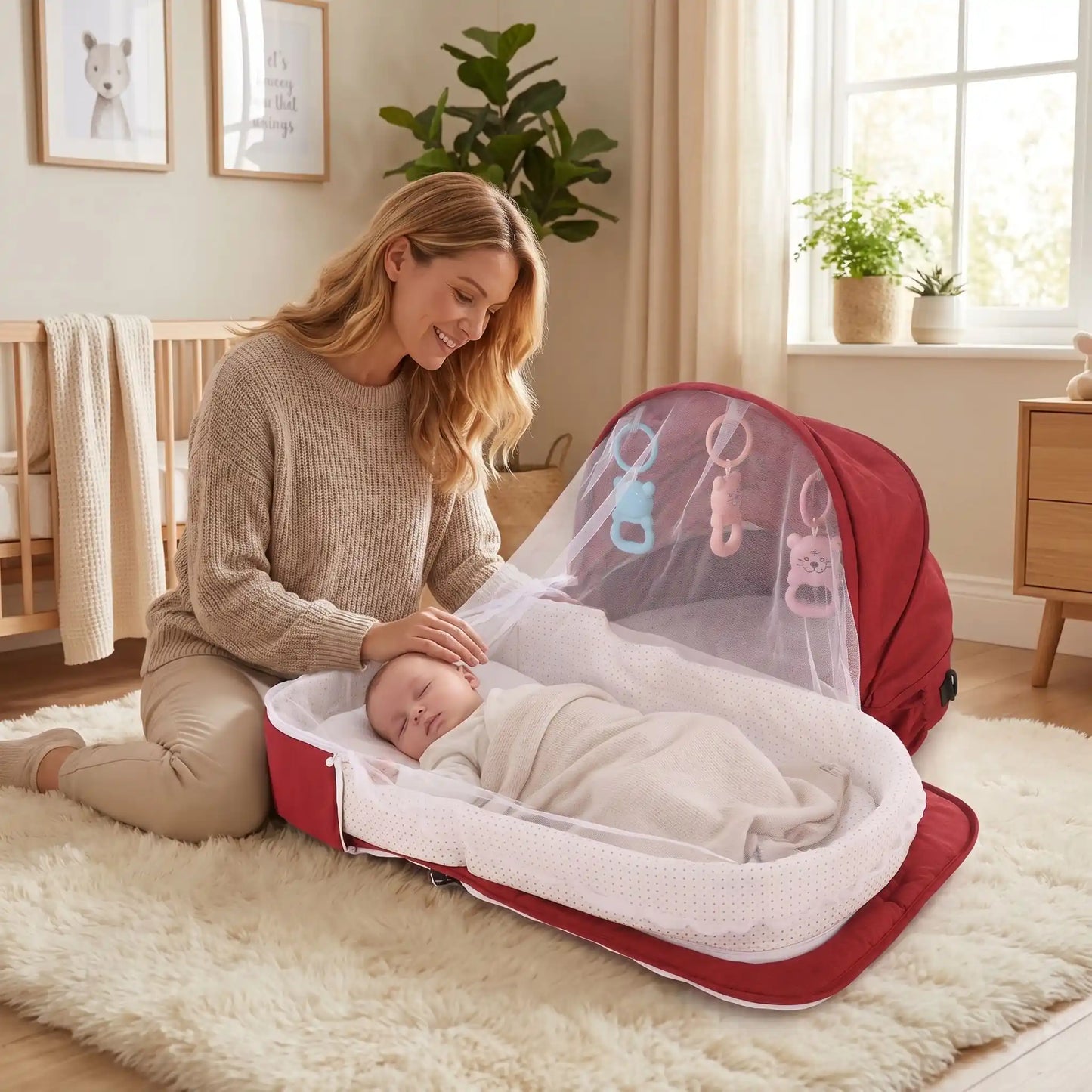 Moustiquaire lit bébé avec maman