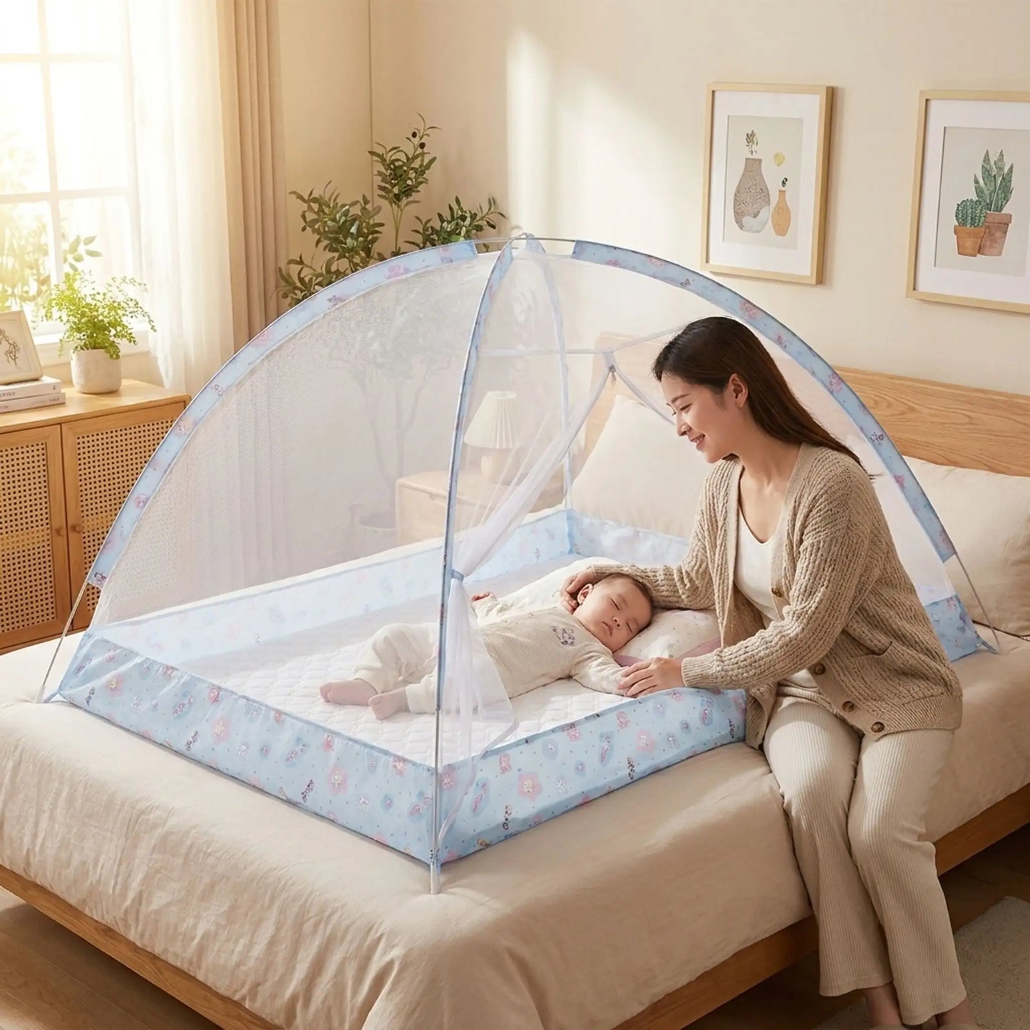 moustiquaire lit bébé avec maman