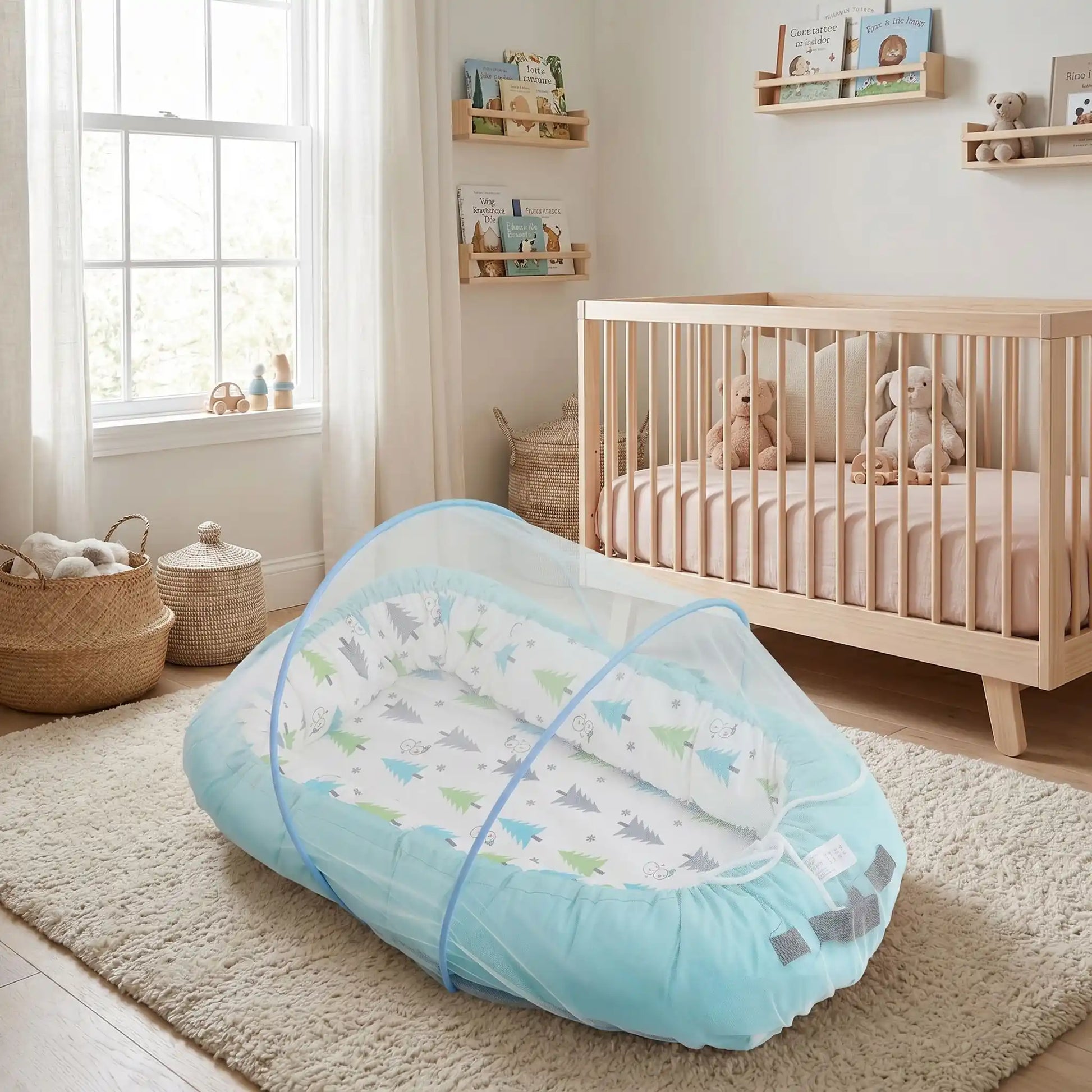 Moustiquaire lit bébé forêt bleue