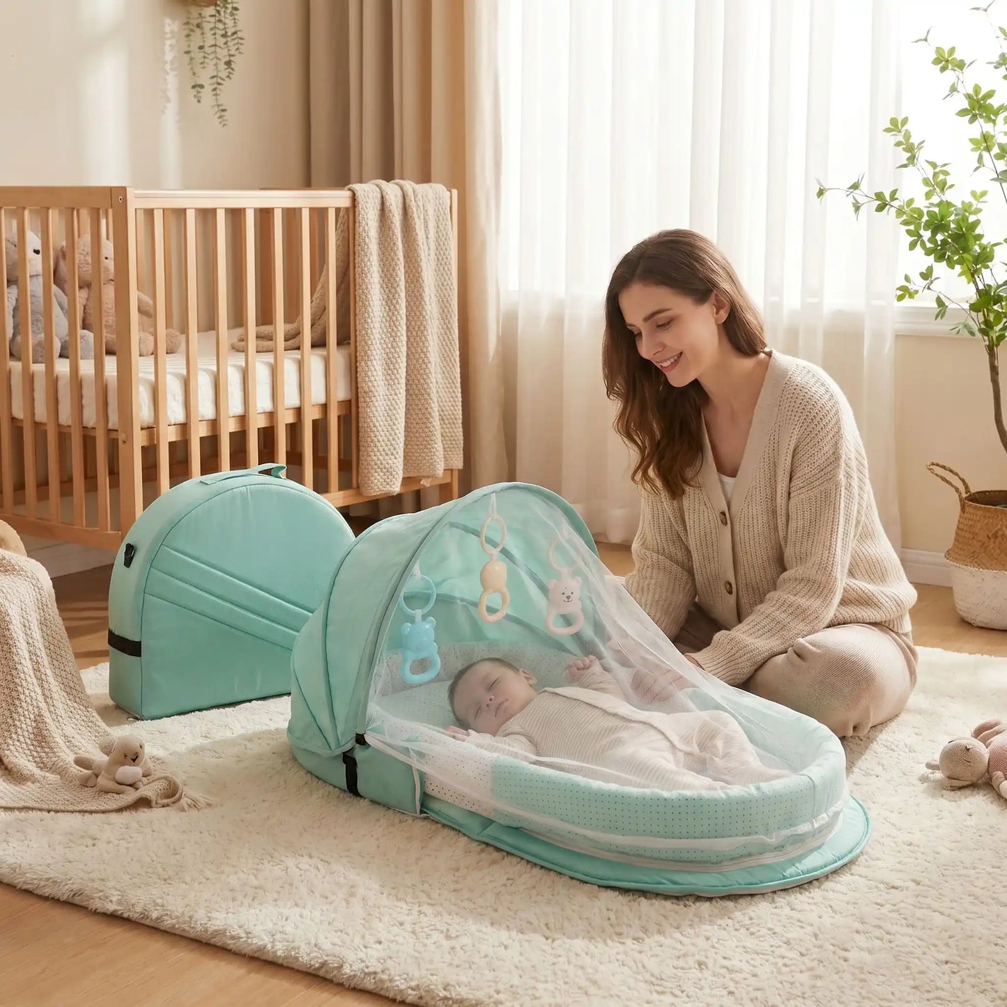 Moustiquaire lit bébé avec maman