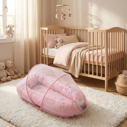 Moustiquaire lit bébé rose lapin