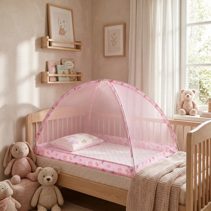 Moustiquaire lit bébé rose chambre douce