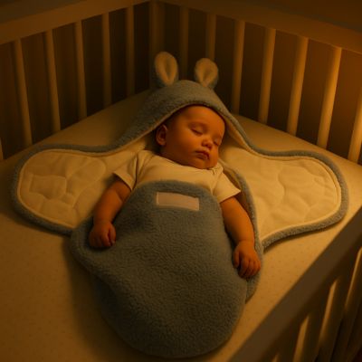 Nid d’ange bébé endormi la nuit dans lit à barreaux